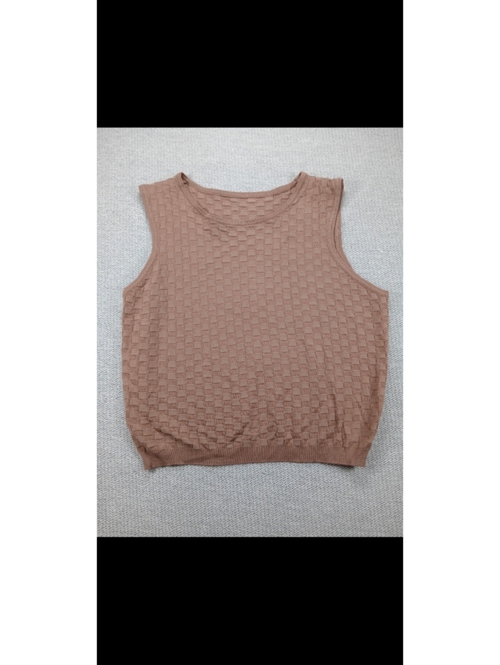 Brown Textured Knit Vest and Skirt Set